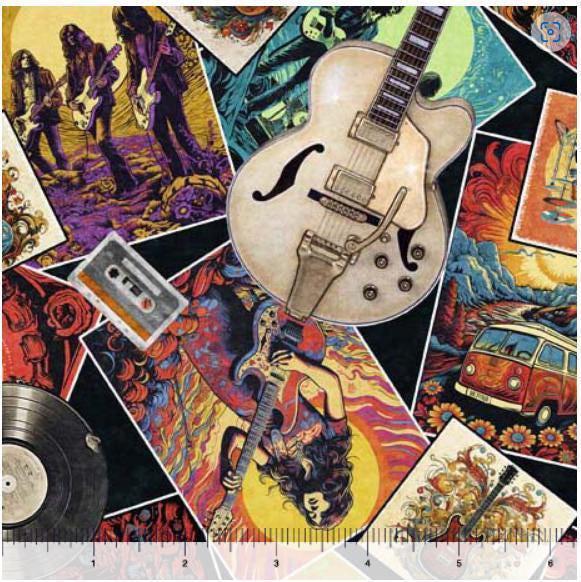 Rock Stars and Guitars Fabric - 100% Cotton - QT Fabrics - Rock and Roll Fantasy
