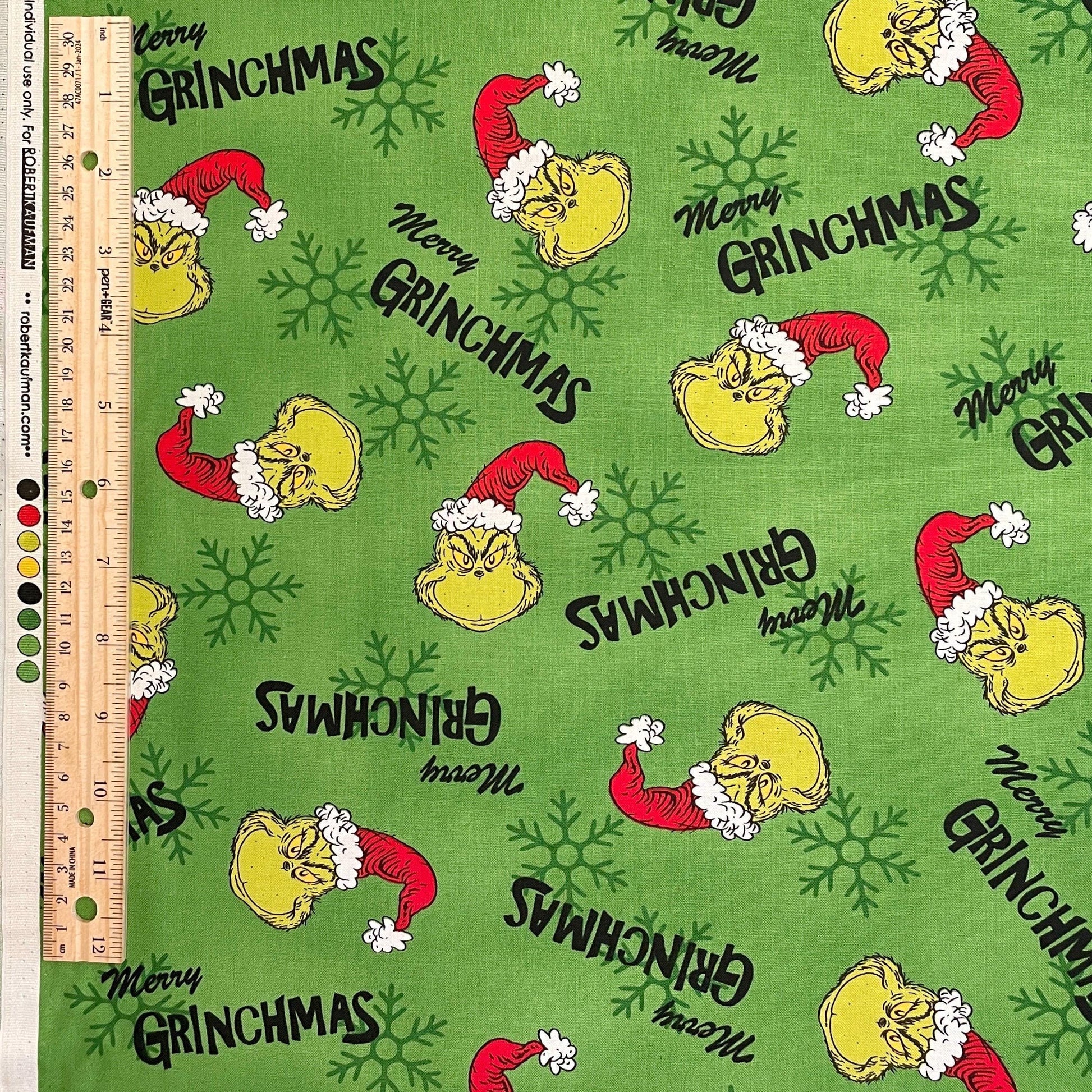 Robert Kaufman Grinch Fabric - Green Merry Grinchmas - How the Grinch Stole Christmas - 100% cotton