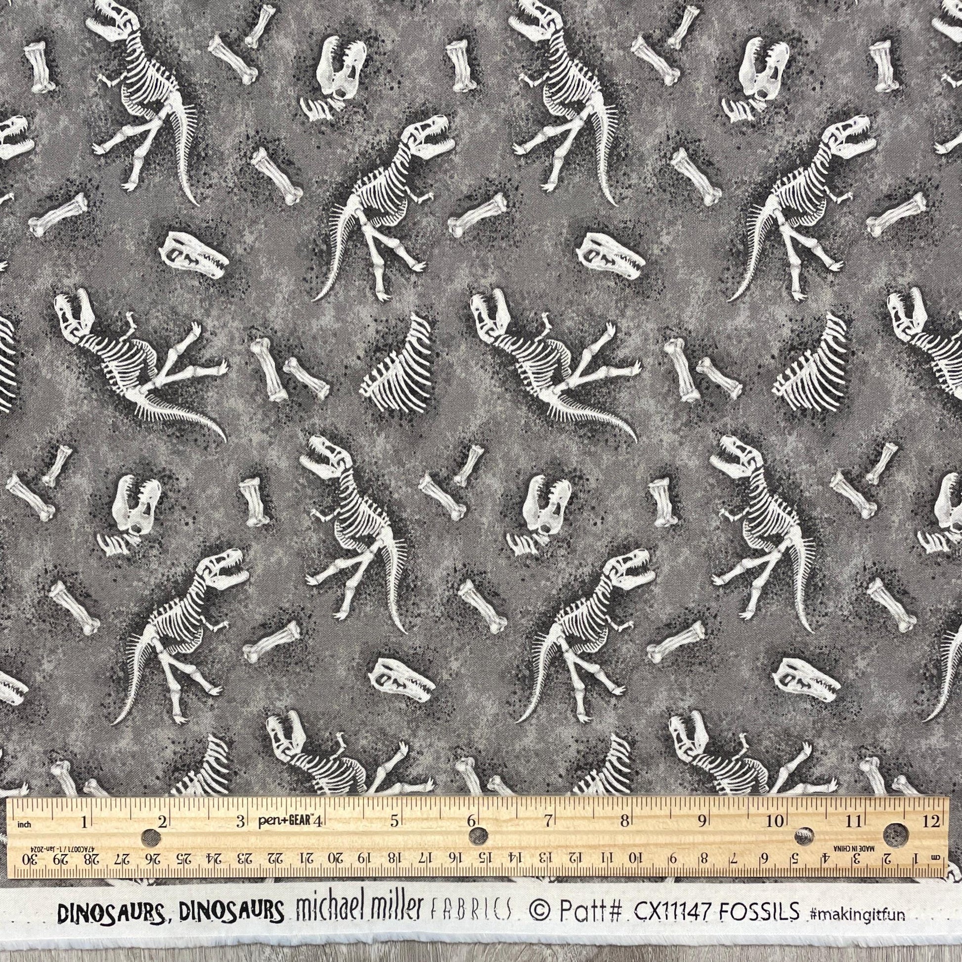 Dinosaur Fossil fabric - Gray - Michael Miller - 100% Cotton