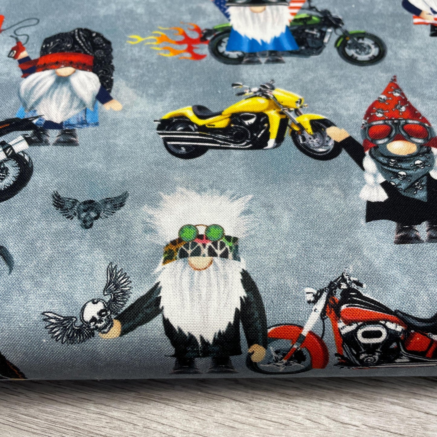 Biker Gnomes Fabric - Timeless Treasures - 100% cotton - Motorcycle Club