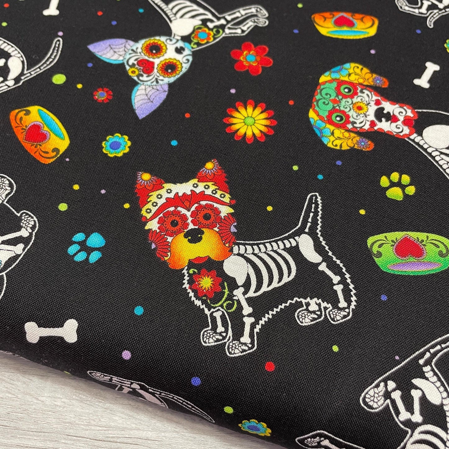 Sugar Skulls Dog Fabric - Day of the Dead Dogs