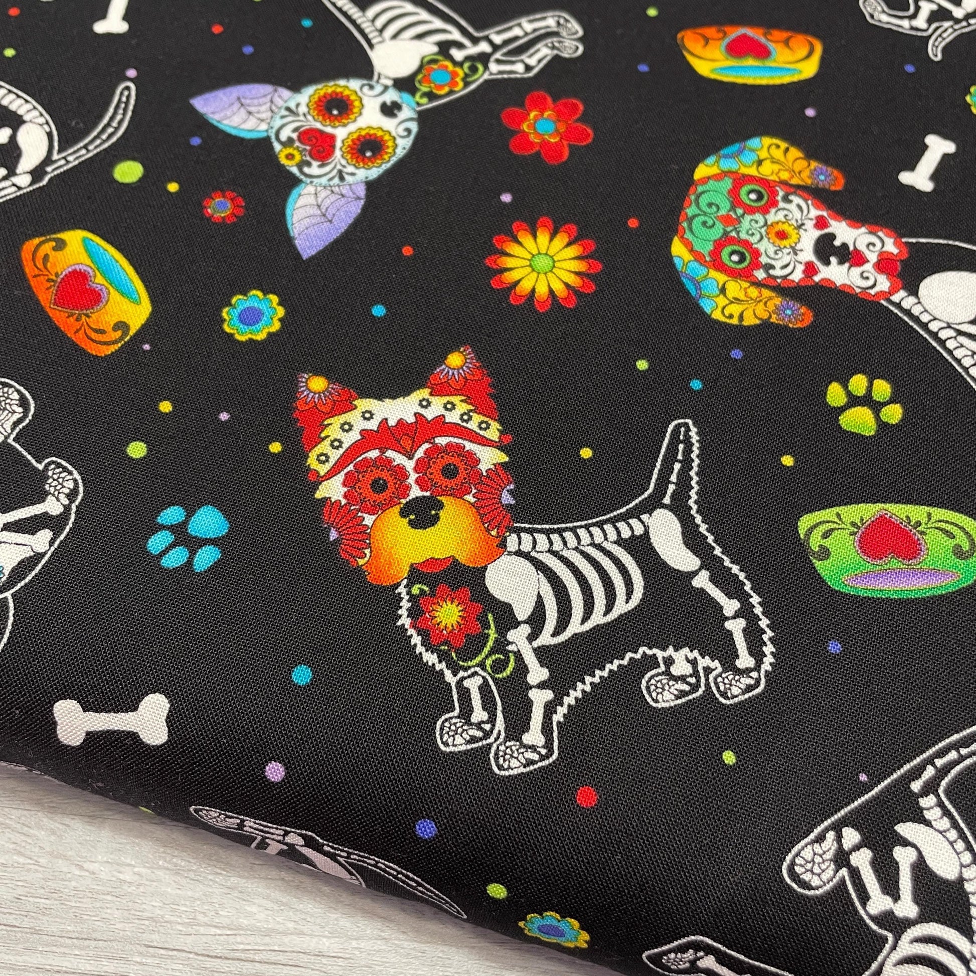 Sugar Skulls Dog Fabric - Day of the Dead Dogs