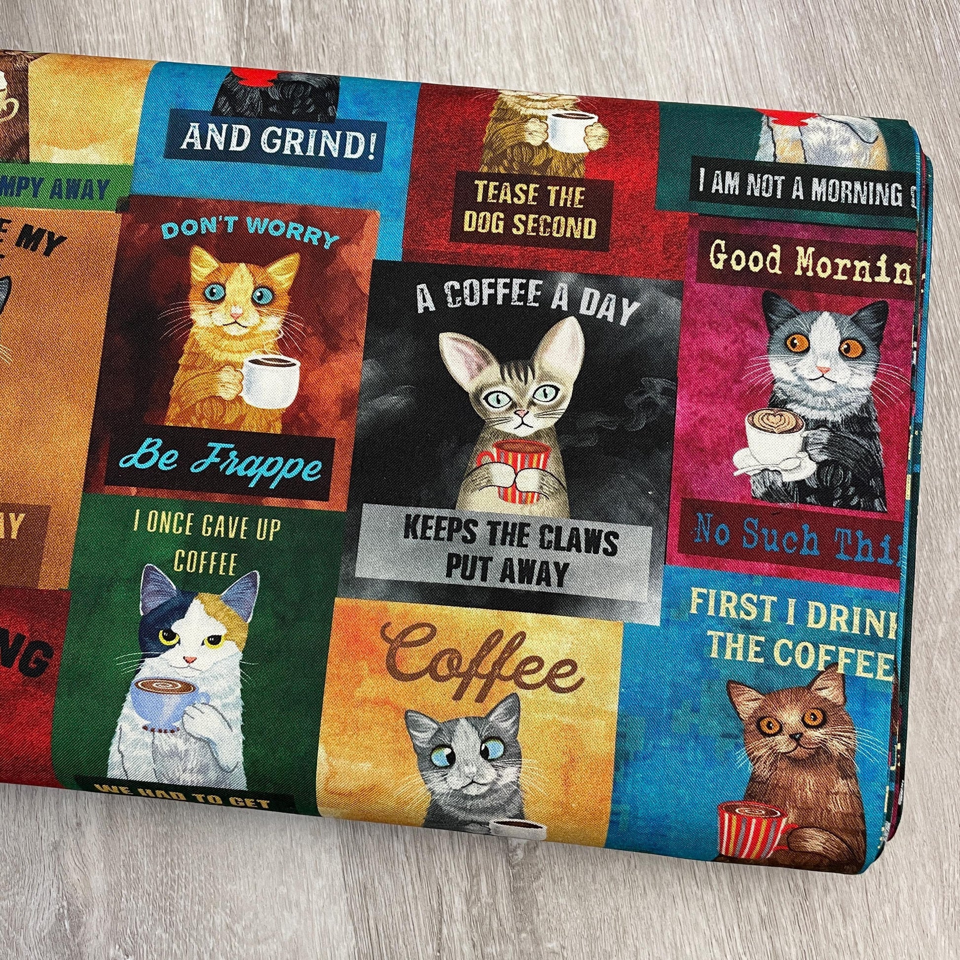 Coffee Cats Fabric - Timeless Treasures - 100% Cotton - Caffeine Cats - Cat Sayings