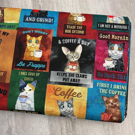 Coffee Cats Fabric - Timeless Treasures - 100% Cotton - Caffeine Cats - Cat Sayings