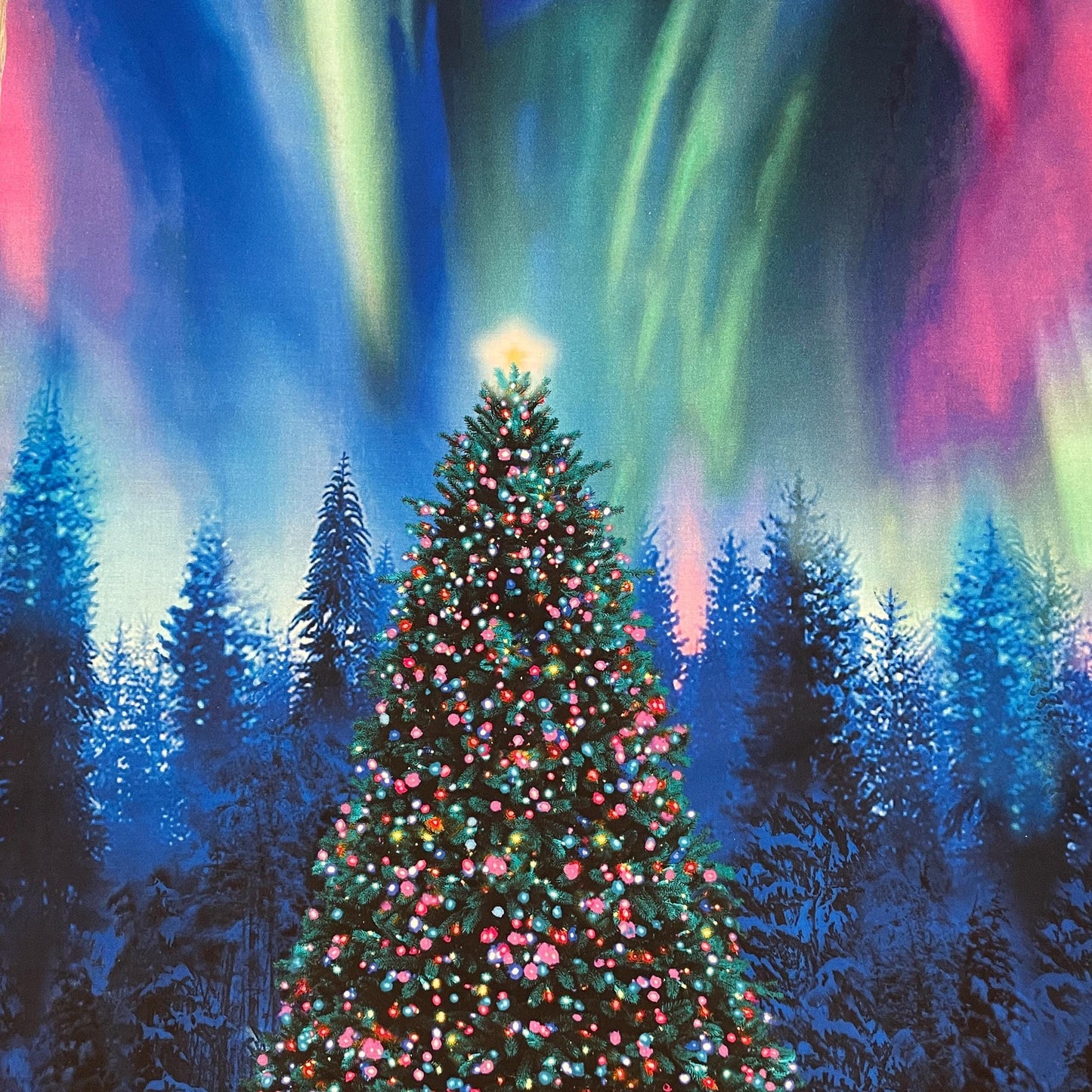 Christmas Tree Aurora Borealis Fabric Panel - 23" x 43"
