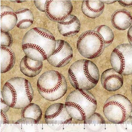 Baseball fabric - Tan - 100% Cotton - QT Fabrics - Bases Loaded - Sports