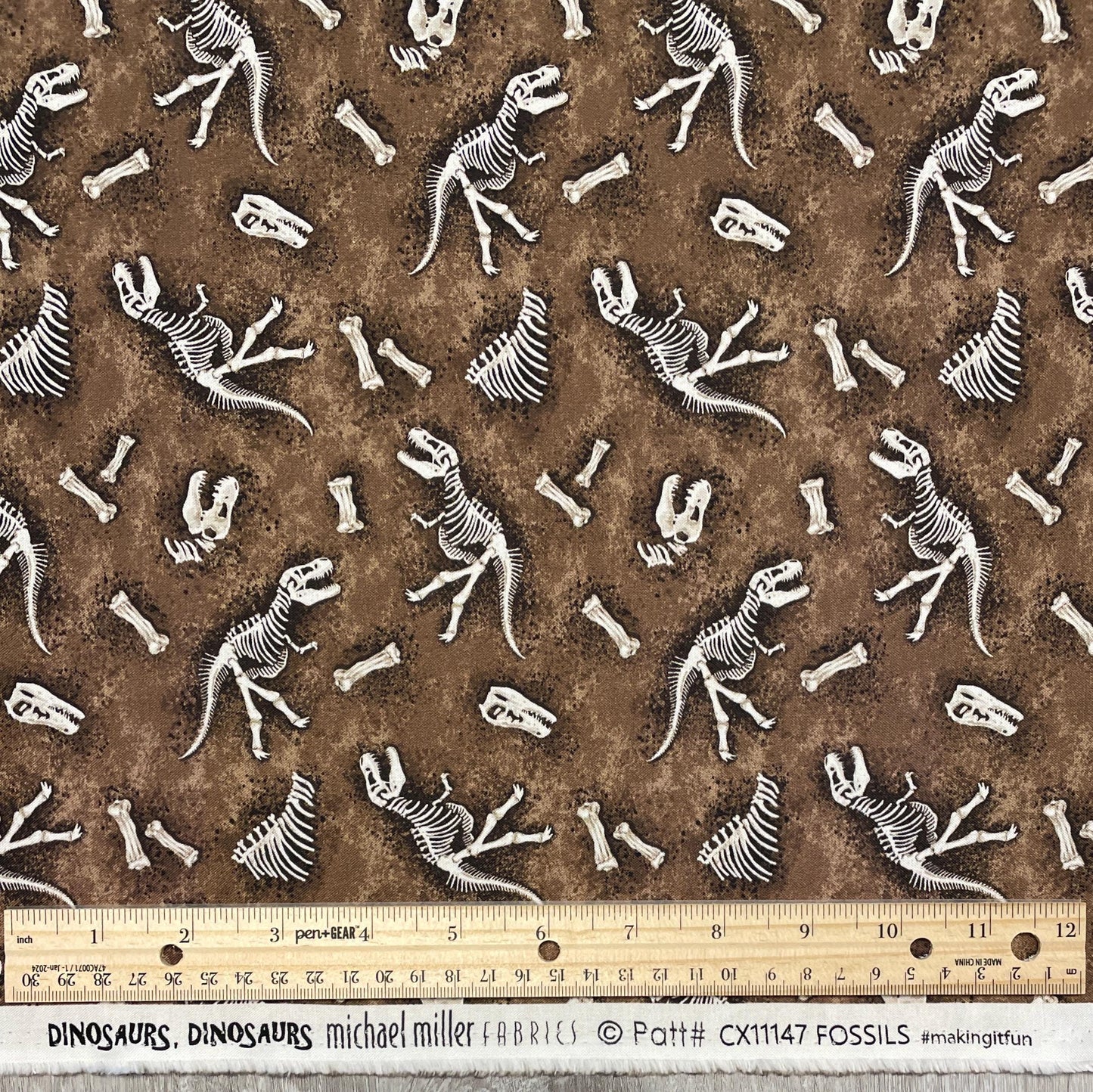 Dinosaur Fossil fabric - Brown - Michael Miller Dinosaurs - 100% Cotton