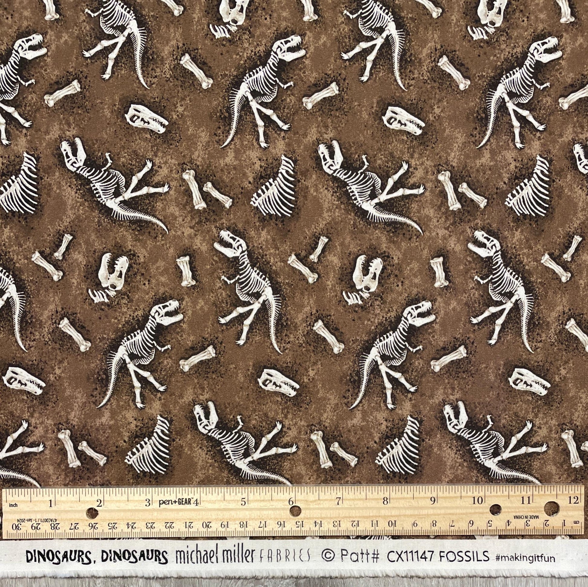 Dinosaur Fossil fabric - Brown - Michael Miller Dinosaurs - 100% Cotton