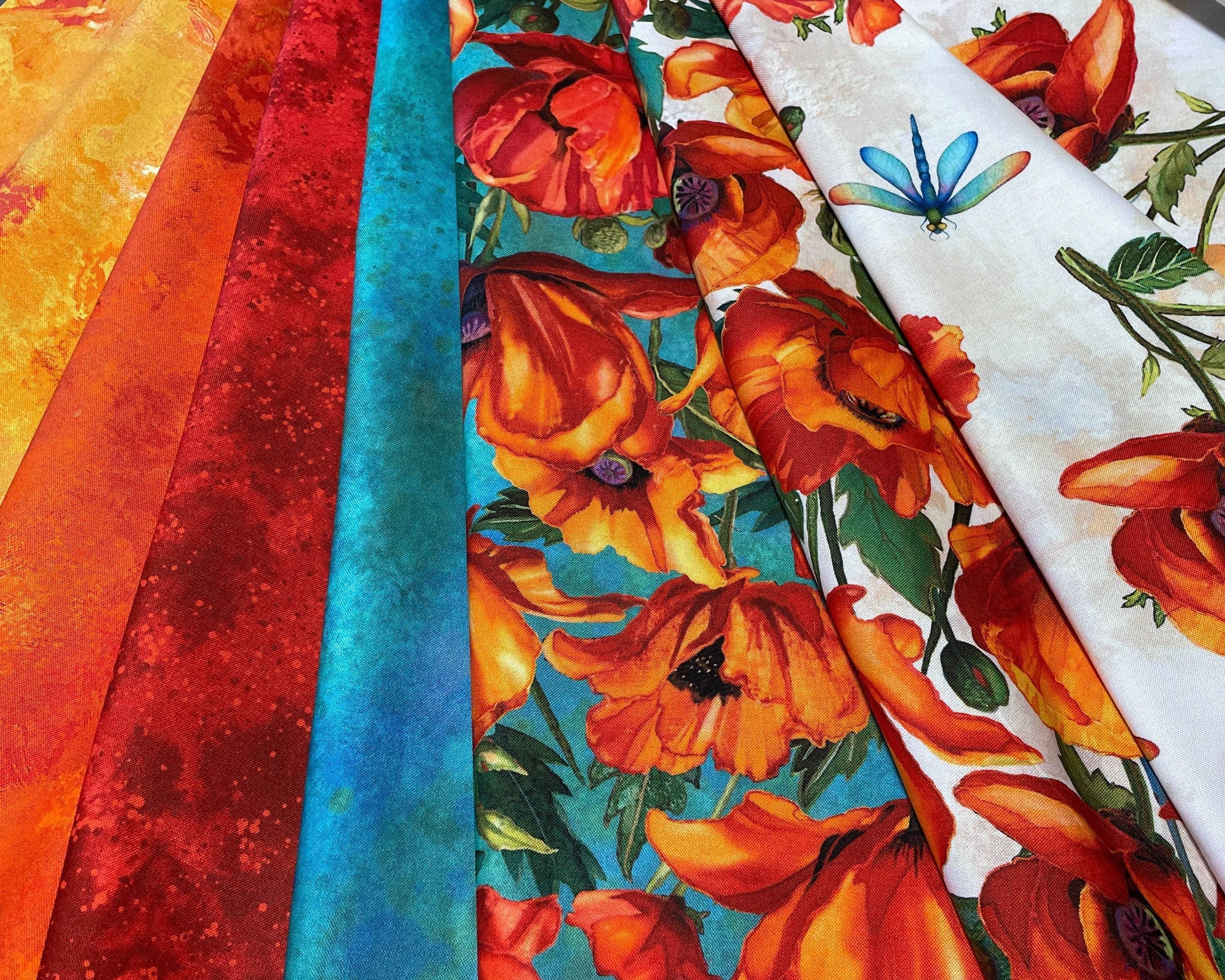 Packed Poppies on Cream Fabric - Northcott - Charisma Collection