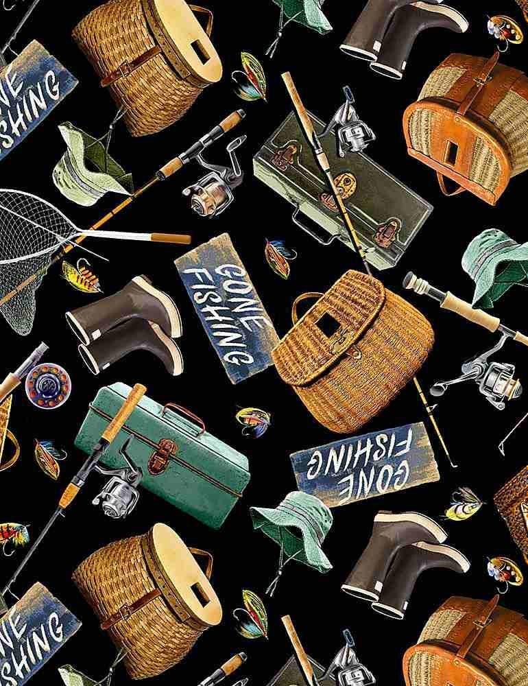 Fishing fabric - 100% Cotton - Timeless Treasures - Fishing Gear CD6403