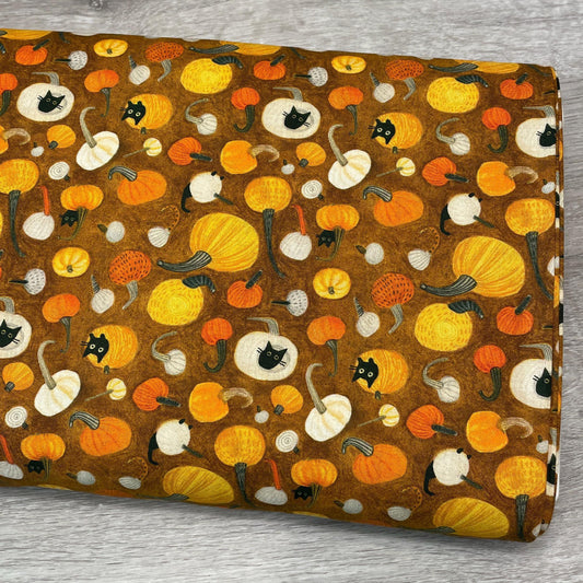 Pumpkin Cats Fabric - Dear Stella - 100% Cotton - Meowloween - Halloween Black Cat