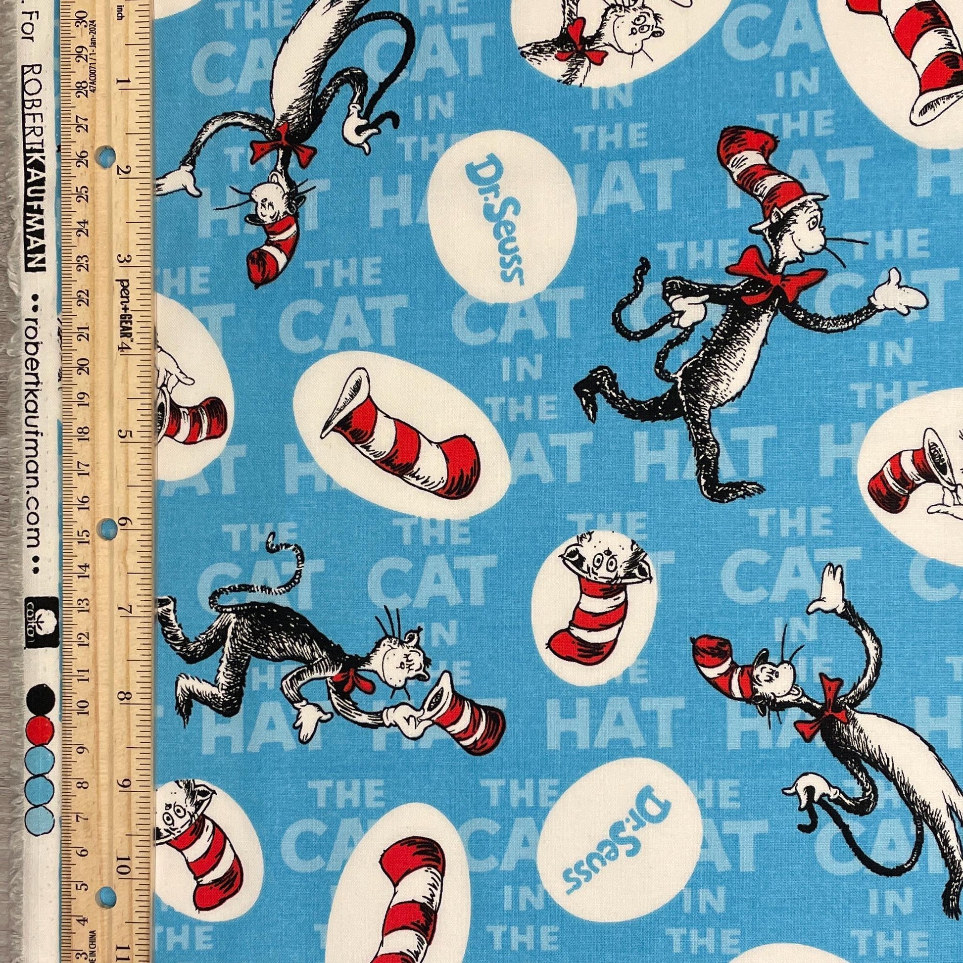 Cat In The Hat Fabric - Dr. Seuss Clever Cat Toss - Robert Kaufman - 100% cotton