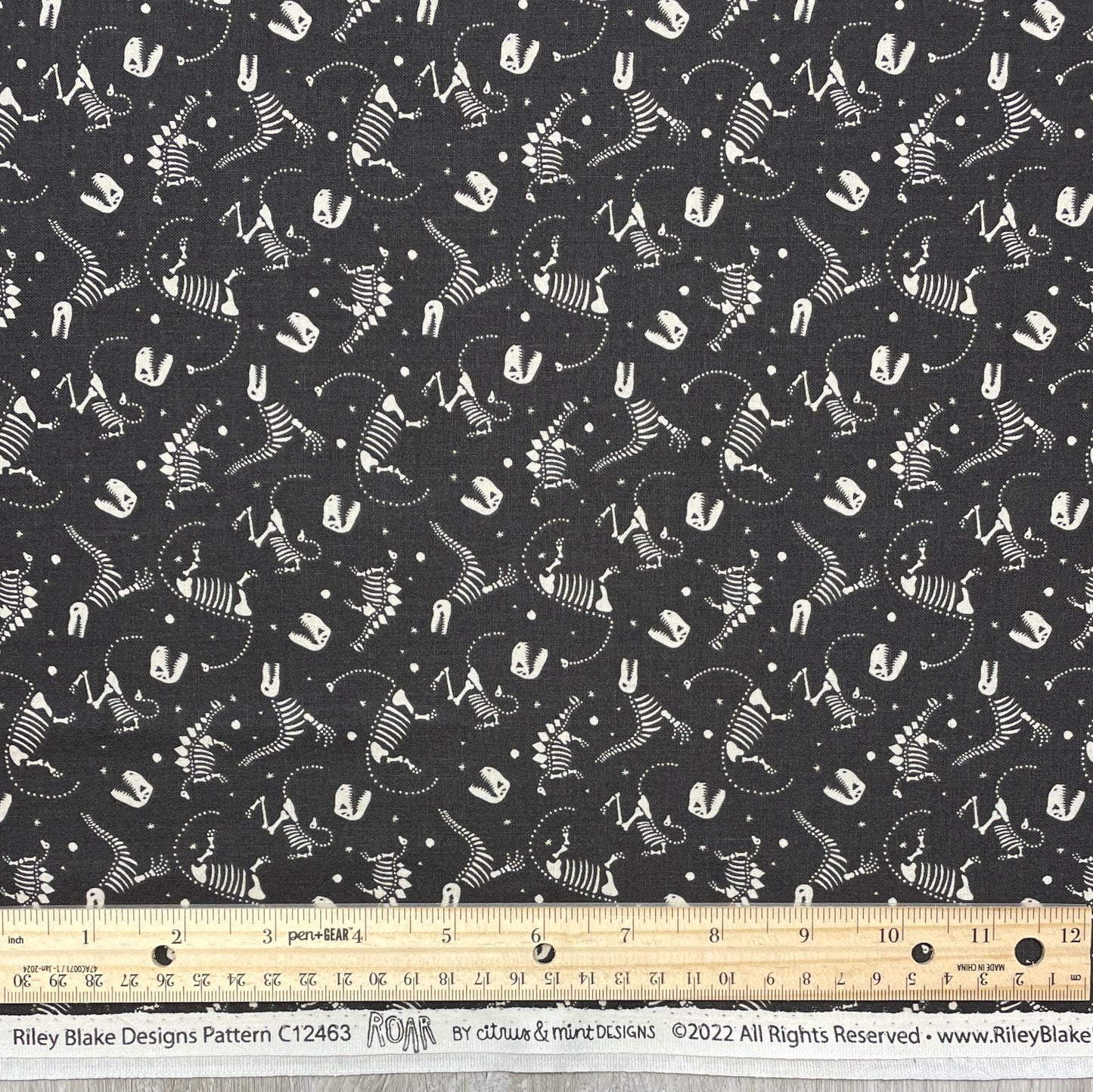 Dinosaur Fabric - Dino Bones - Charcoal