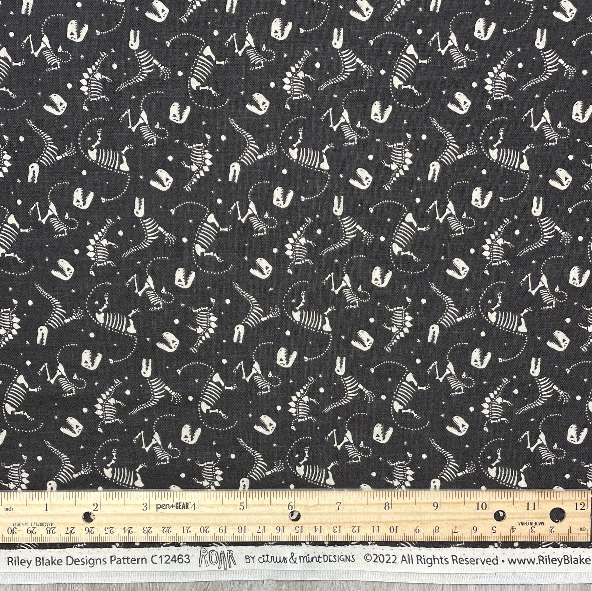 Dinosaur Fabric - Dino Bones - Charcoal