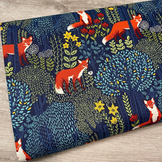 Fox Fabric - Into the Woods BLUE - 100% Cotton - Michael Miller