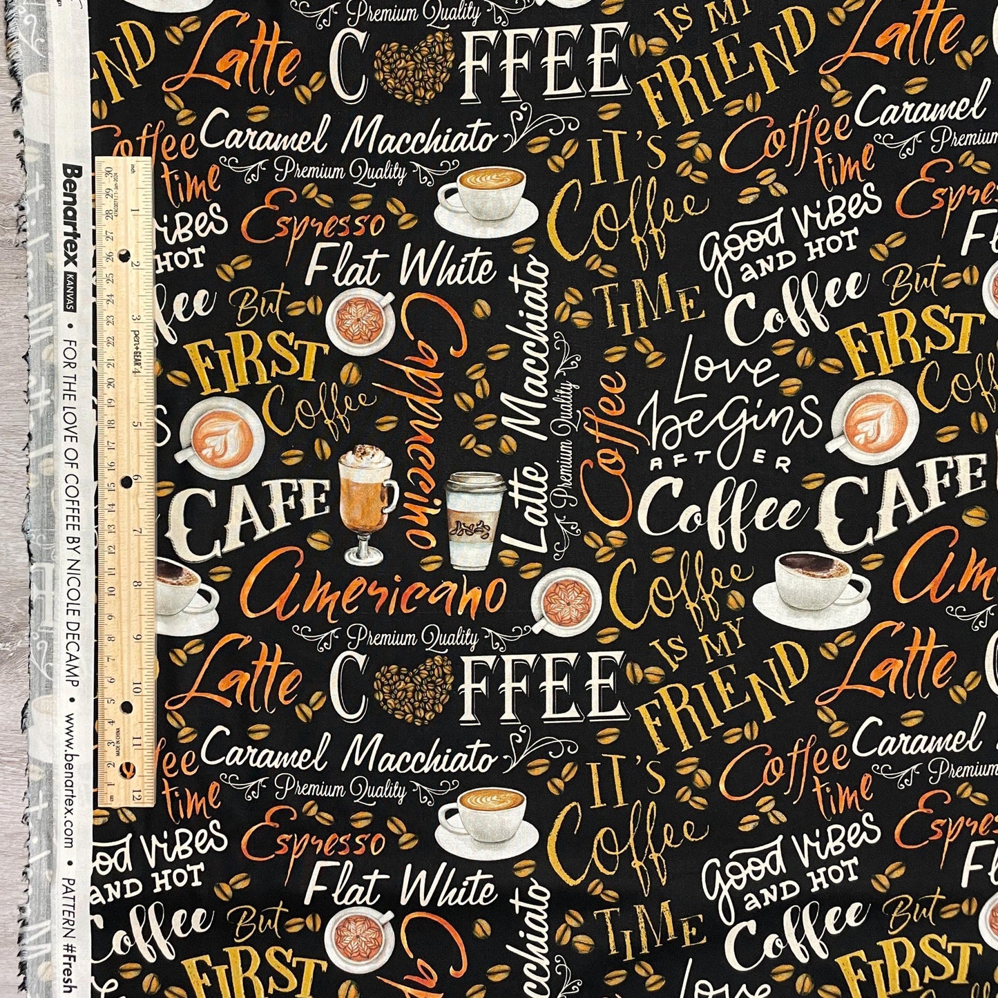 Coffee fabric - Fresh Brewed Words by Benartex