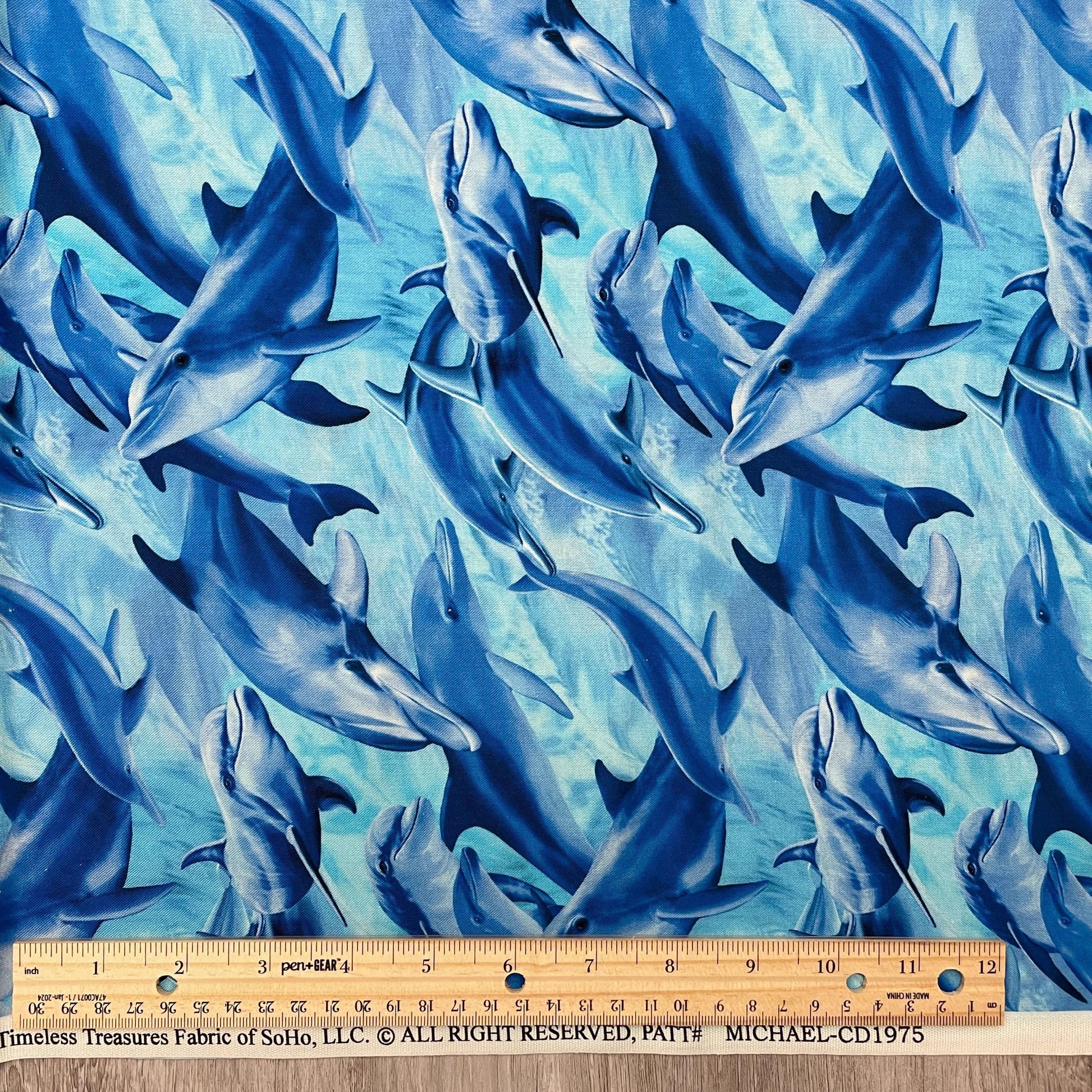Deep Blue Sea Dolphin Fabric - Michael Searle for Timeless Treasures - 100% Cotton