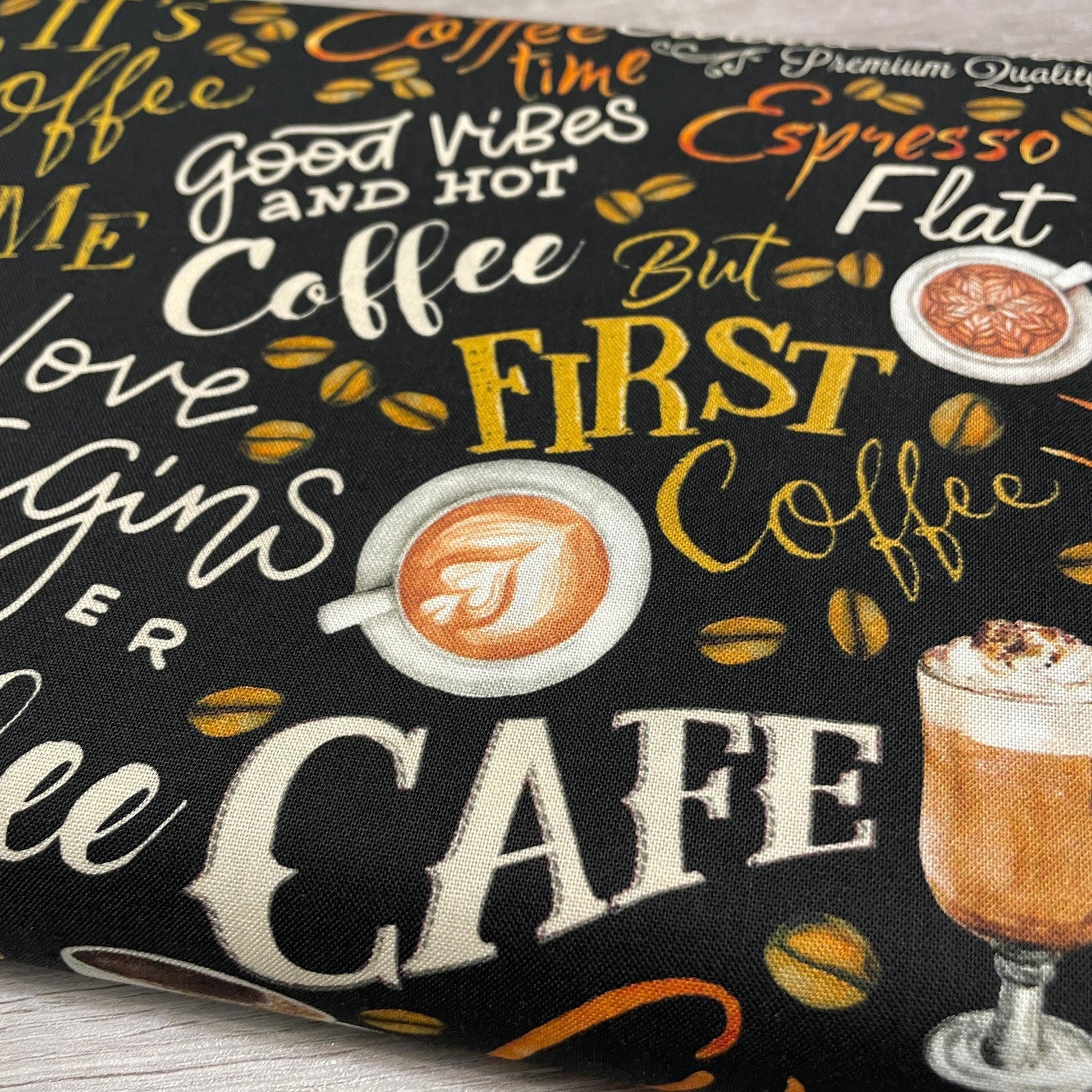 Coffee fabric - Fresh Brewed Words by Benartex