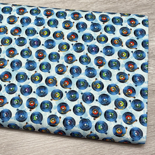Vinyl Record Fabric - 7361-17 Blue - Mew-sic Legends by StudioE - Multicolor record print by the yard - musician LPs Albums 50s 60s 70s 80s