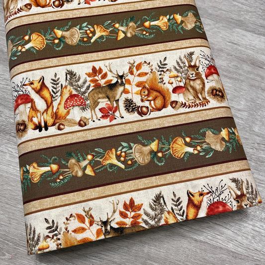 Forest Animal fabric - Woodland Stripe - 100% Cotton - Studio E