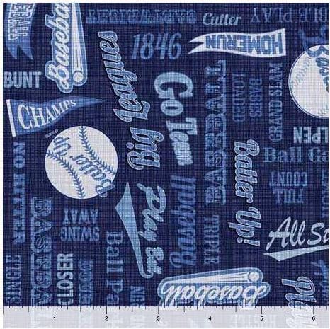 Baseball fabric - Text - Navy- 100% Cotton - QT Fabrics - Bases Loaded - Sports