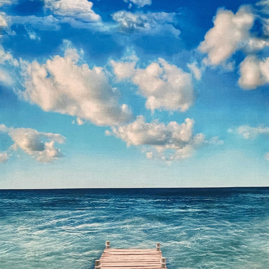 Ocean Fabric Panel - Scenic Sea Boardwalk - 23" x 44"