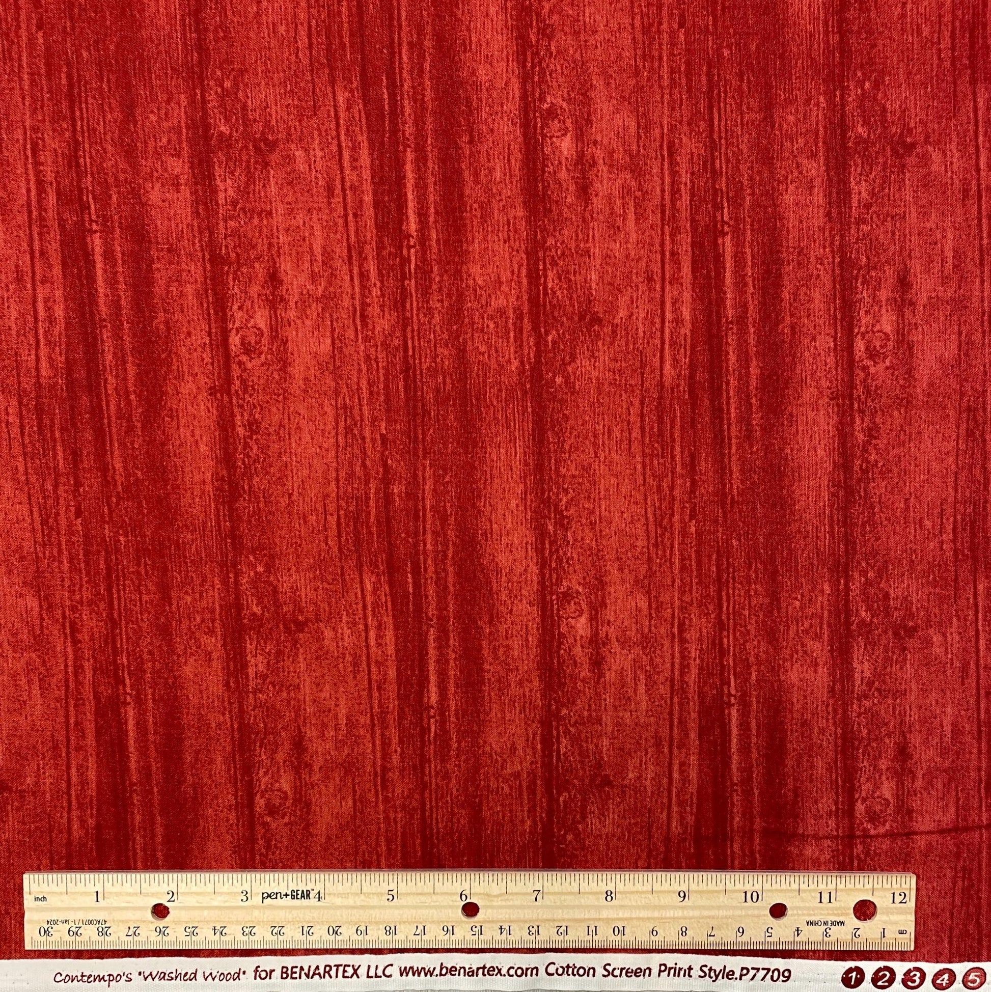 Washed Wood Fabric - Grenadine Red - 100% Cotton - Benartex Contempo Studio - Red Barn Wood