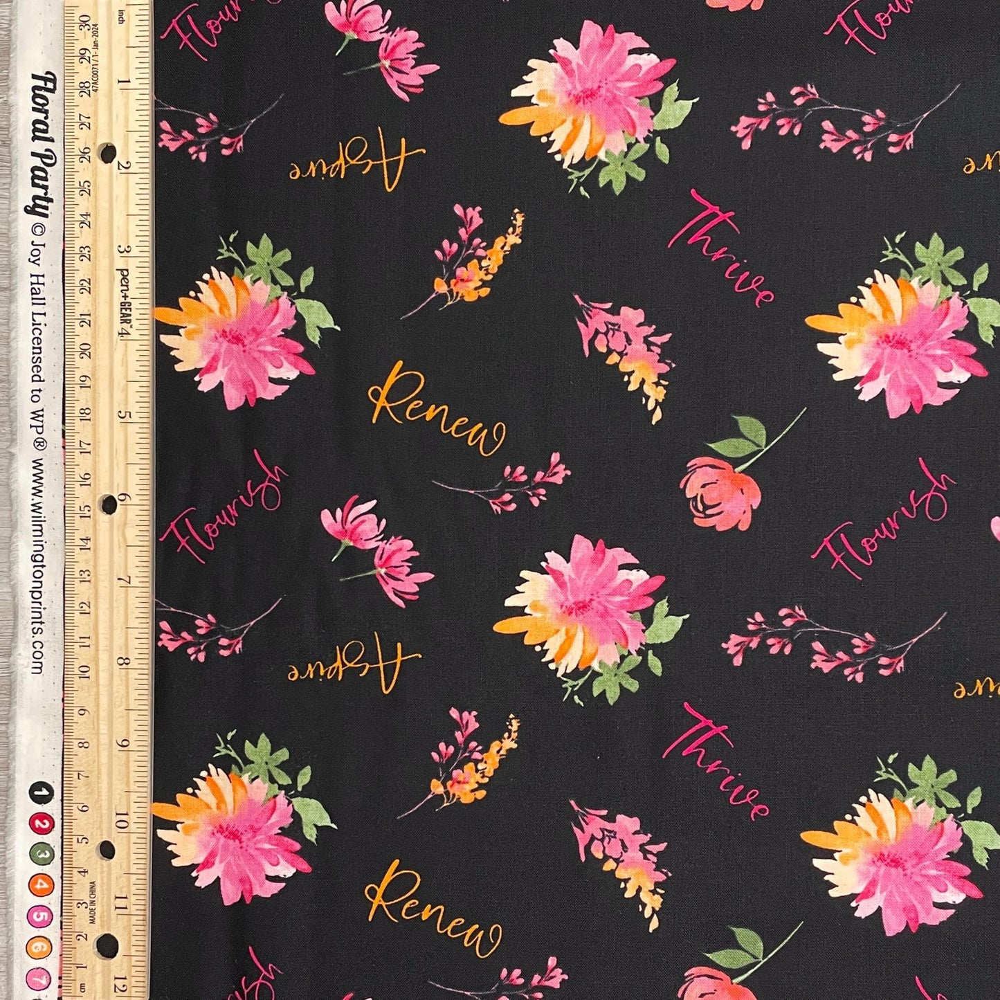 Black Word Toss - Wilmington Prints - 100% Cotton - Floral Party Collection