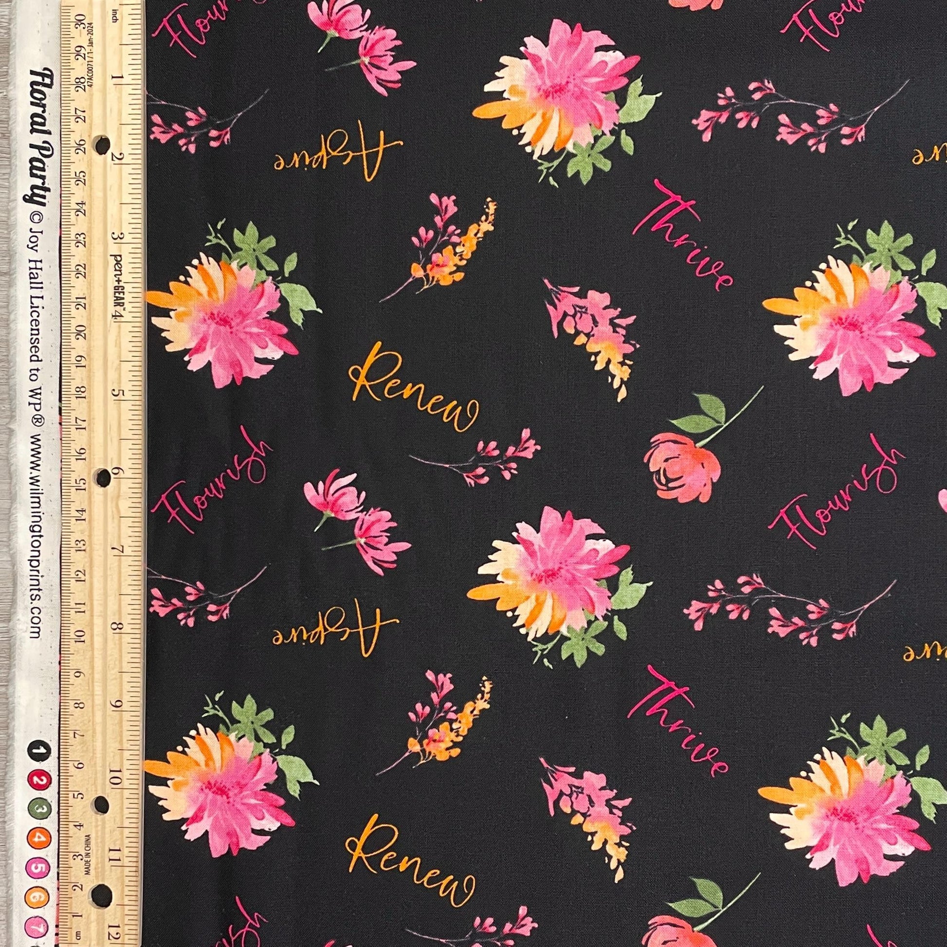 Black Word Toss - Wilmington Prints - 100% Cotton - Floral Party Collection