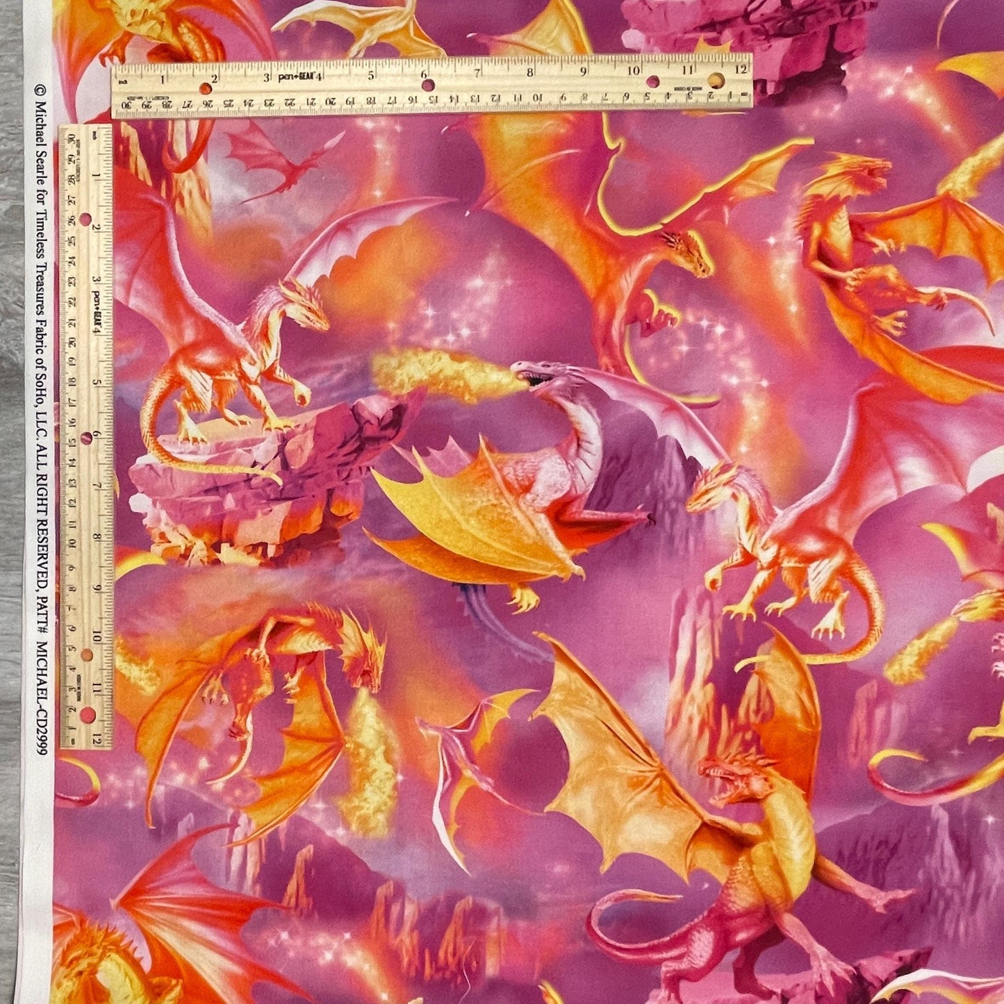 Dragon Fabric - Timeless Treasures - 100% Cotton - Multicolor material Pink Dragons Majesty - LARGE scale