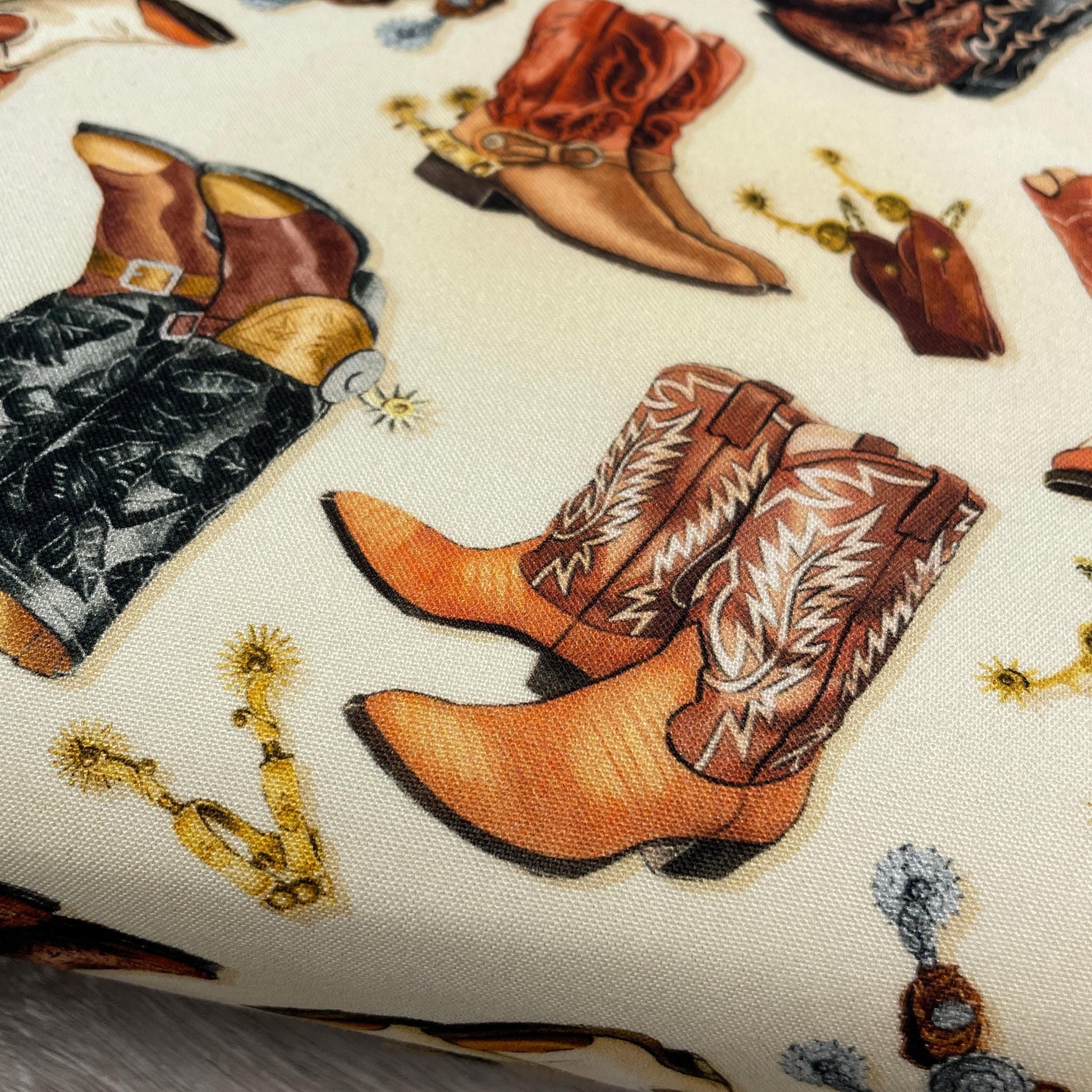 Cowboy Boot Fabric - Yellowstone - 100% Cotton - Kanvas for Benartex - Country Western Cowgirl Farmer Rancher Quilting Material
