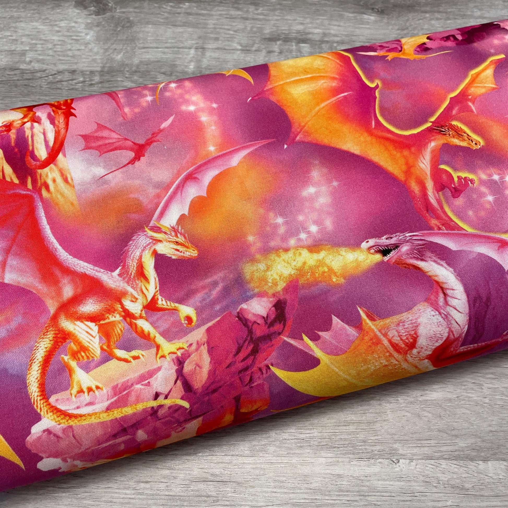 Dragon Fabric - Timeless Treasures - 100% Cotton - Multicolor material Pink Dragons Majesty - LARGE scale