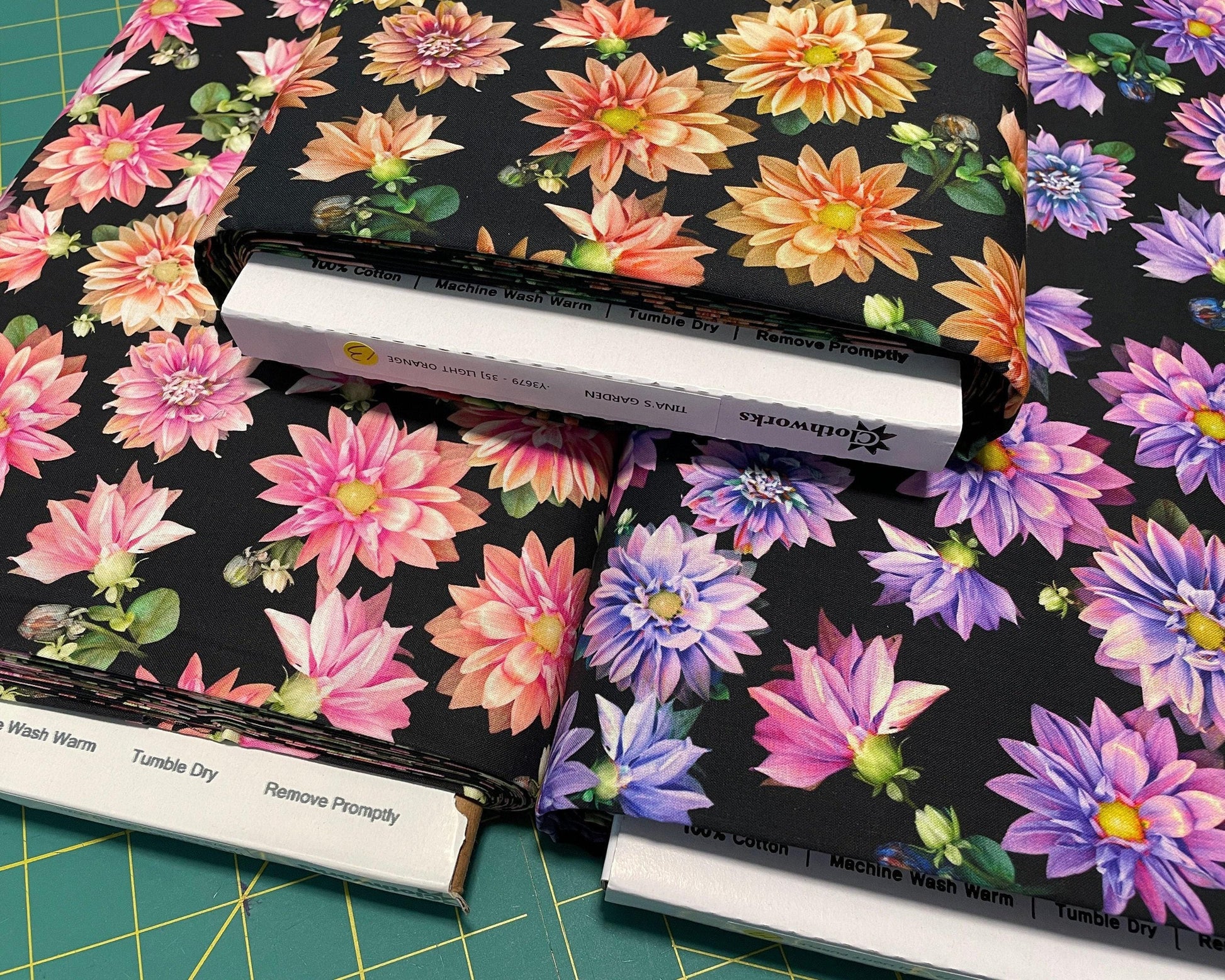 Dahlia Floral Fabric - 100% Cotton - Tina&#39;s Garden Collection for Clothworks - digital flower fabric quilting material - Ships NEXT DAY
