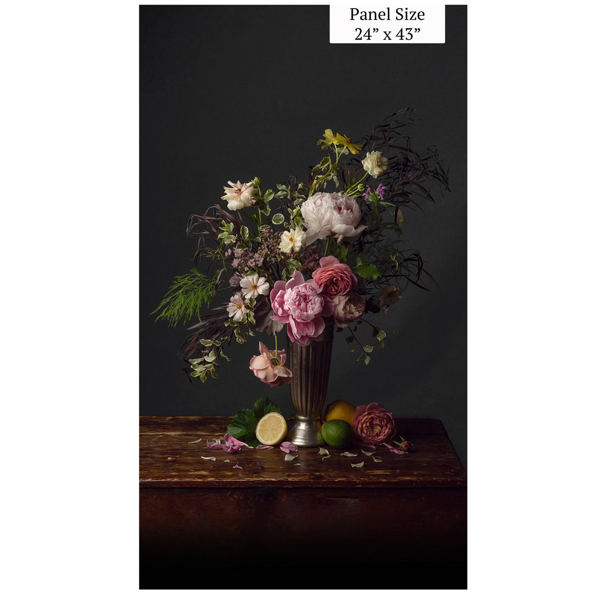 Floral Arrangement Panel - 43 x 24" - Tall Dark and Handsome - 100% cotton fabric - Digital print