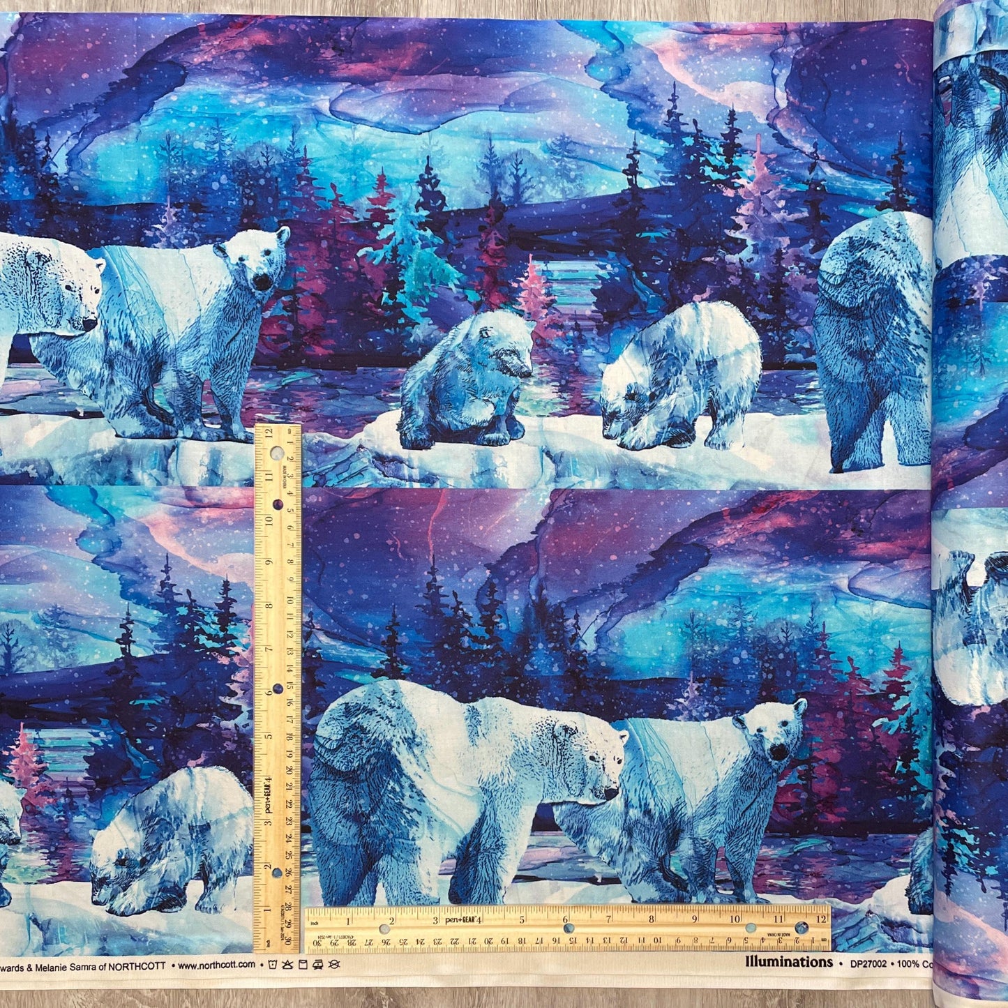 Polar Bear Fabric - Border Stripe - 100% Cotton - Northcott Fabrics - Illuminations Collection - Deborah Edwards and Melanie Samra DP27002-46