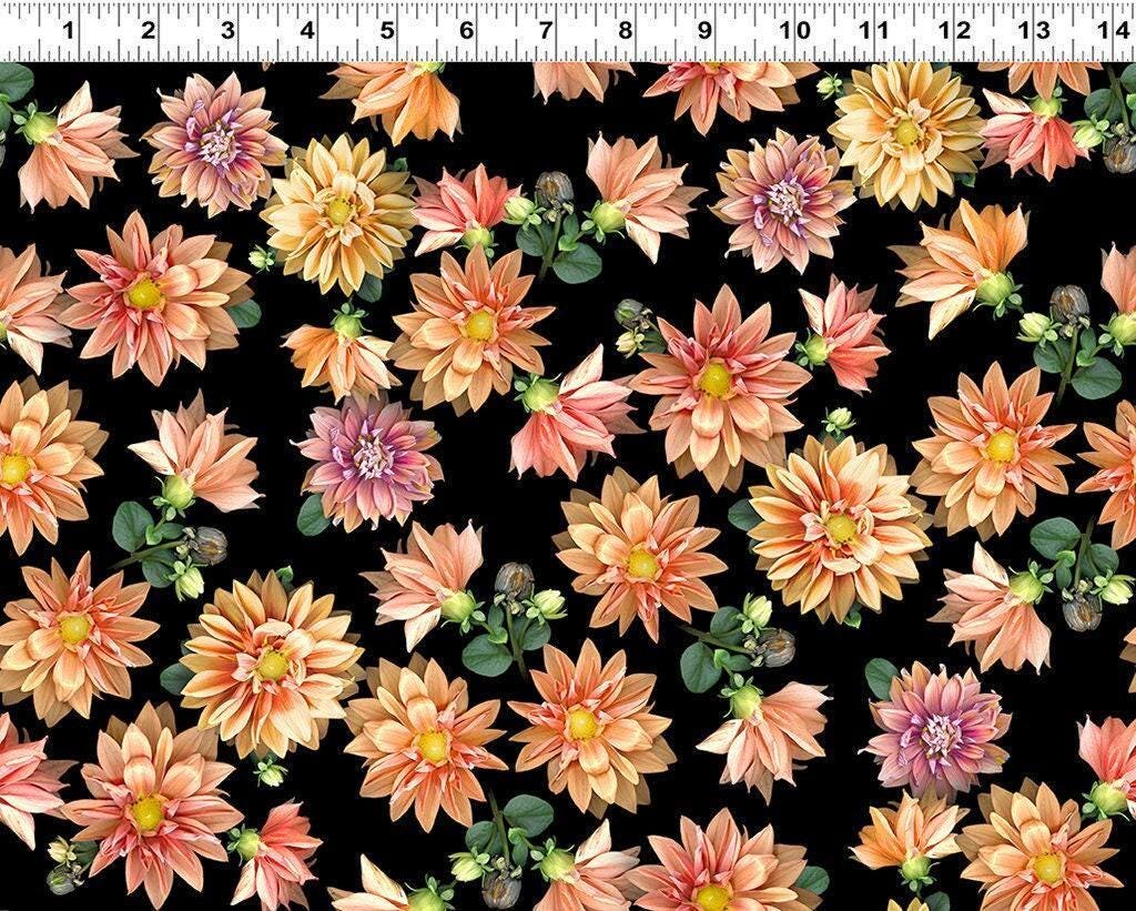 Dahlia Floral Fabric - 100% Cotton - Tina's Garden Collection for Clothworks - digital flower fabric quilting material - Ships NEXT DAY