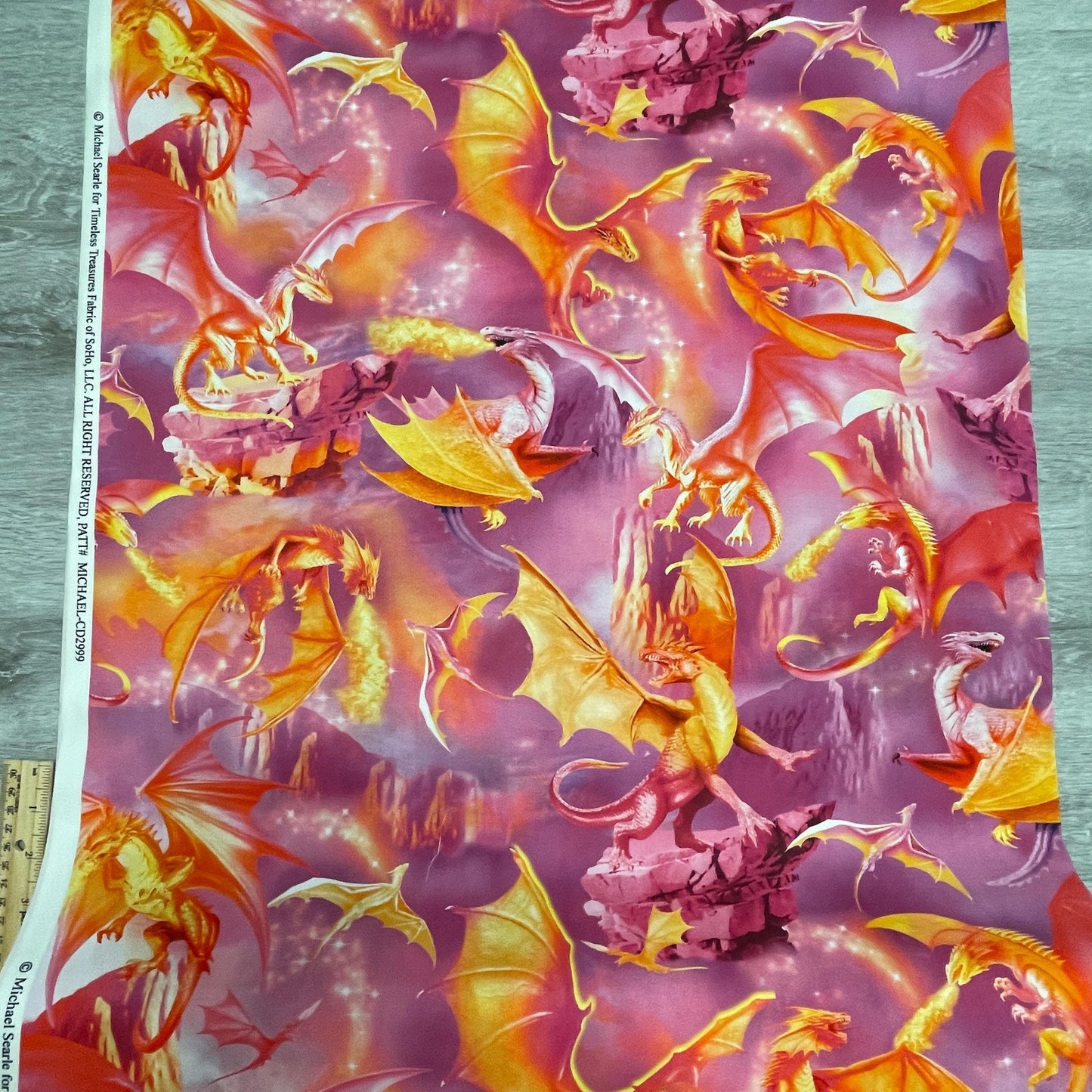 Dragon Fabric - Timeless Treasures - 100% Cotton - Multicolor material Pink Dragons Majesty - LARGE scale