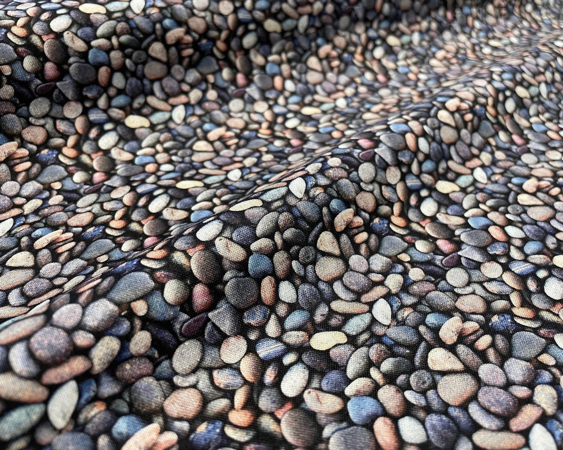 Stone fabric by the yard - Blue - Landscape Medley Collection - Elizabeth&#39;s Studio - 100% Cotton - skip stones beach rocks - SHIPS NEXT DAY