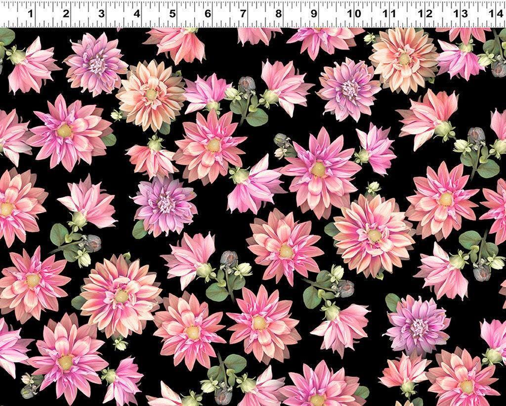 Dahlia Floral Fabric - 100% Cotton - Tina&#39;s Garden Collection for Clothworks - digital flower fabric quilting material - Ships NEXT DAY