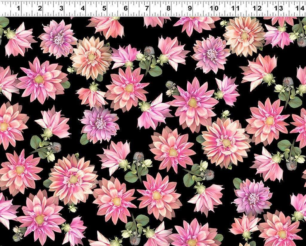 Dahlia Floral Fabric - 100% Cotton - Tina's Garden Collection for Clothworks - digital flower fabric quilting material - Ships NEXT DAY