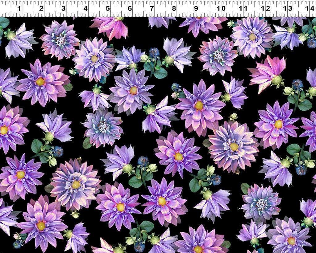 Dahlia Floral Fabric - 100% Cotton - Tina's Garden Collection for Clothworks - digital flower fabric quilting material - Ships NEXT DAY