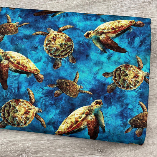 Sea Turtle Fabric - V5258-61-Turquoise - Tides of Color - Hoffman - 100% Cotton
