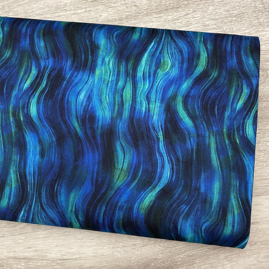 Wave Fabric - V5263-17-Cobalt - Tides of Color - Hoffman - 100% Cotton - Ocean theme Sea Life Tropical Vacation Scuba Diving Swimming