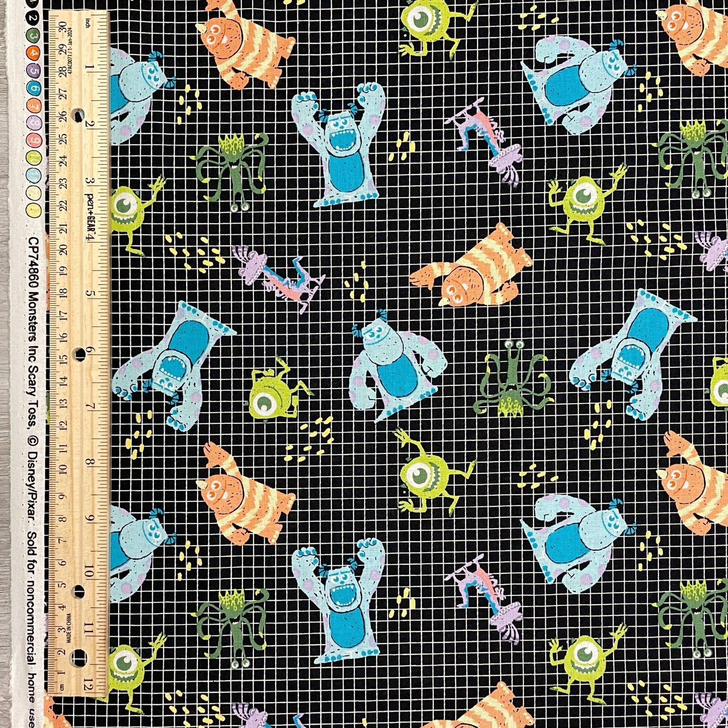 Monsters Inc Movie Fabric - Grid