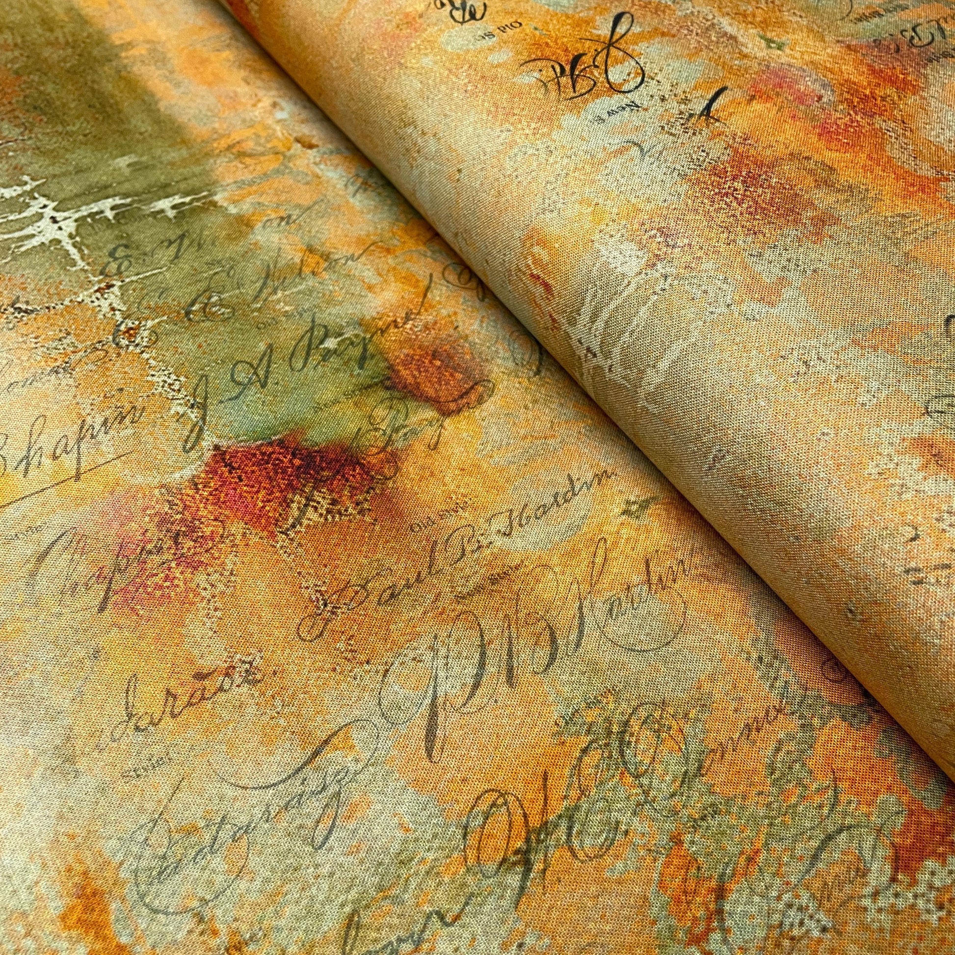 Tim Holtz Writing Specimen - Sienna - 100% Cotton Fabric - FreeSpirit - Eclectic Elements - Abandoned Collection