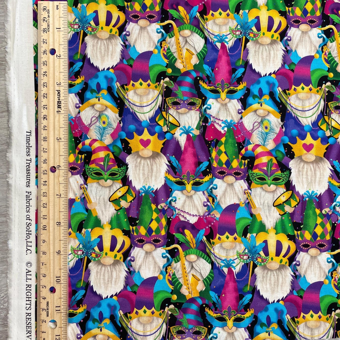 Mardi Gras Gnomes Fabric - Timeless Treasures - 100% cotton - Mardi Gras Parade Collection - Carnival French Quarter New Orleans