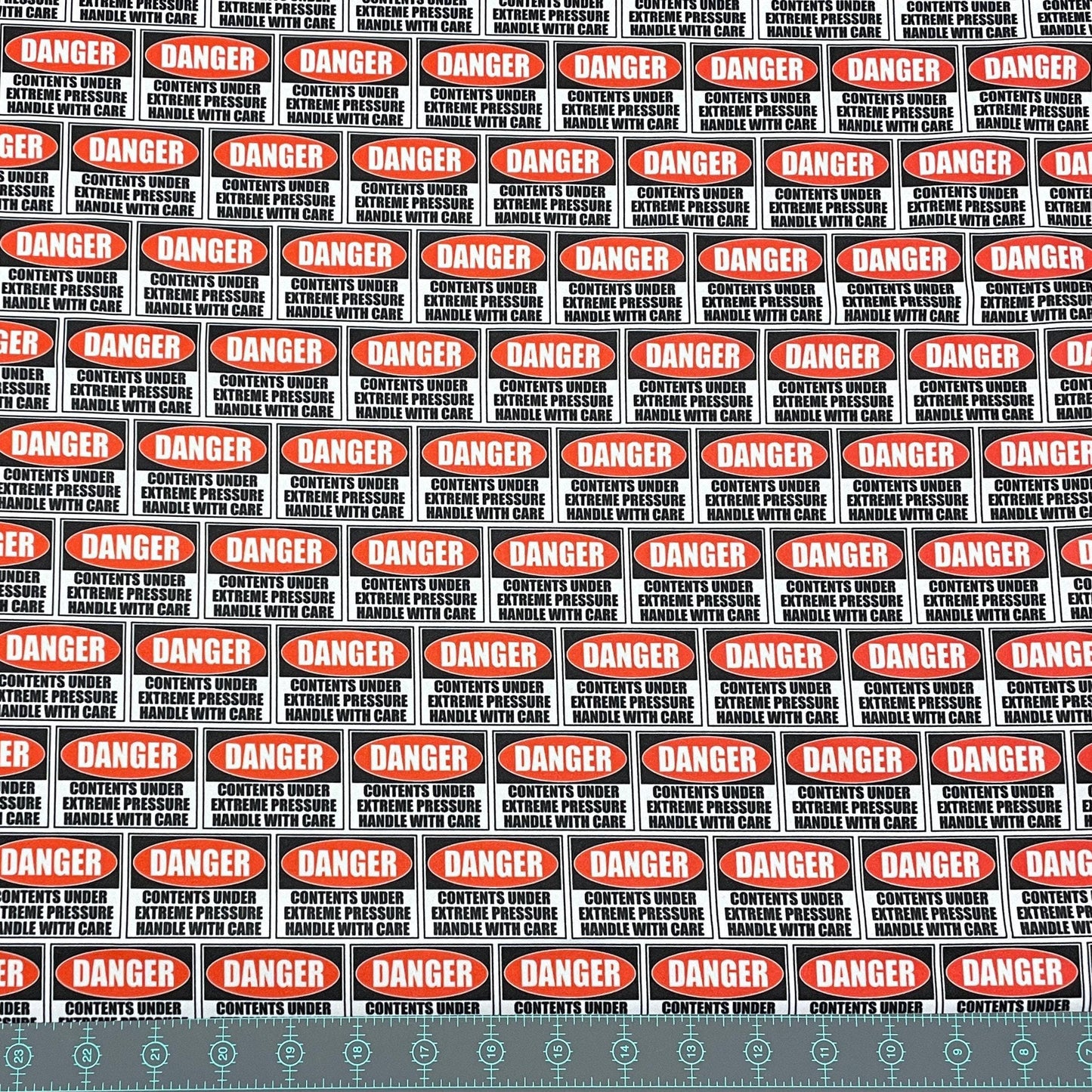 Danger Sign PUL Waterproof Fabric - 1 mil - 60" wide - Contents under pressure handle with care