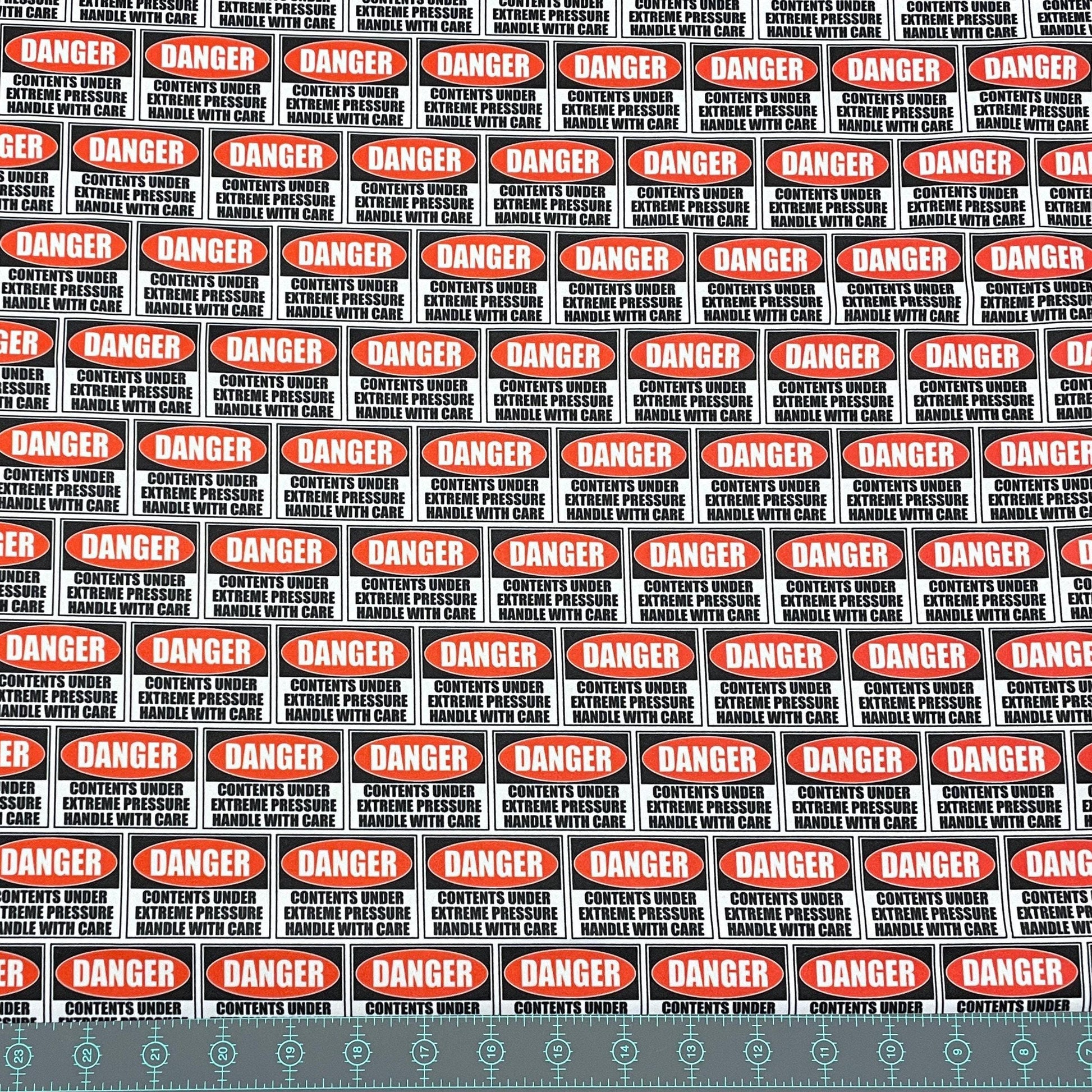 Danger Sign PUL Waterproof Fabric - 1 mil - 60" wide - Contents under pressure handle with care