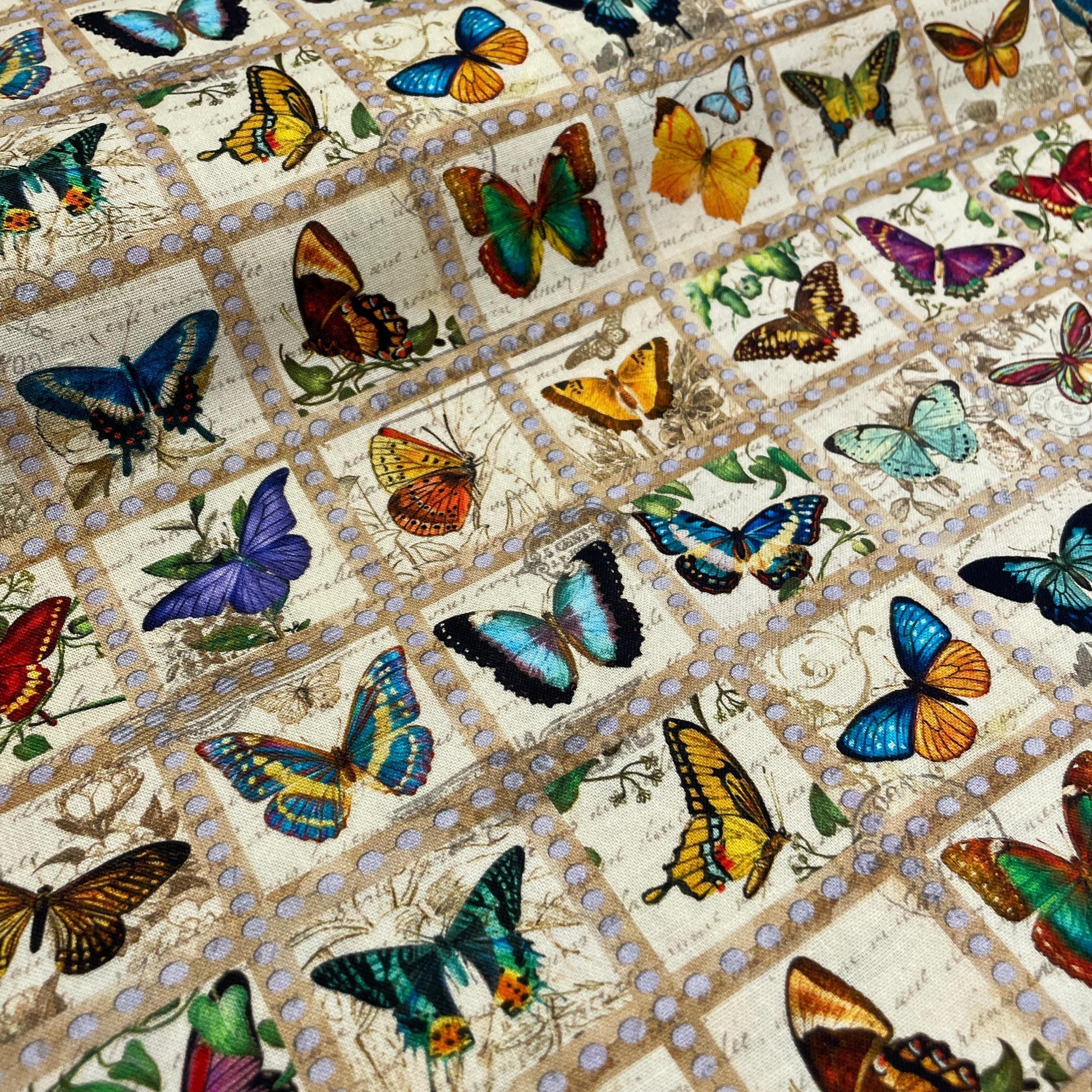 Butterfly Stamp Fabric - Robert Kaufman Library of Rarities - 100% Cotton - ATXD-19598-200 VINTAGE