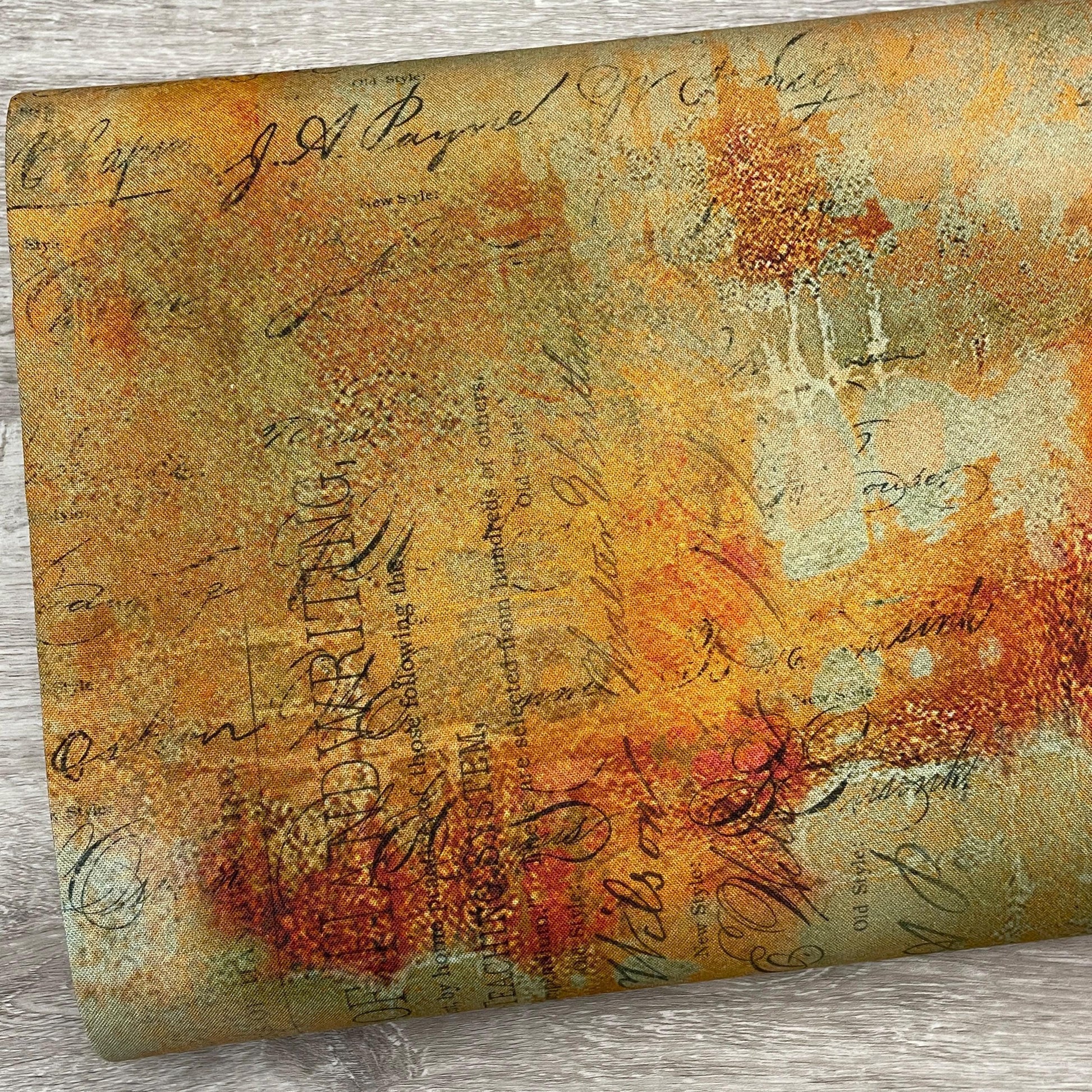 Tim Holtz Writing Specimen - Sienna - 100% Cotton Fabric - FreeSpirit - Eclectic Elements - Abandoned Collection